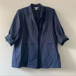 Jessica London Blue Linen Blend 3/4 Sleeve Blazer Size 18